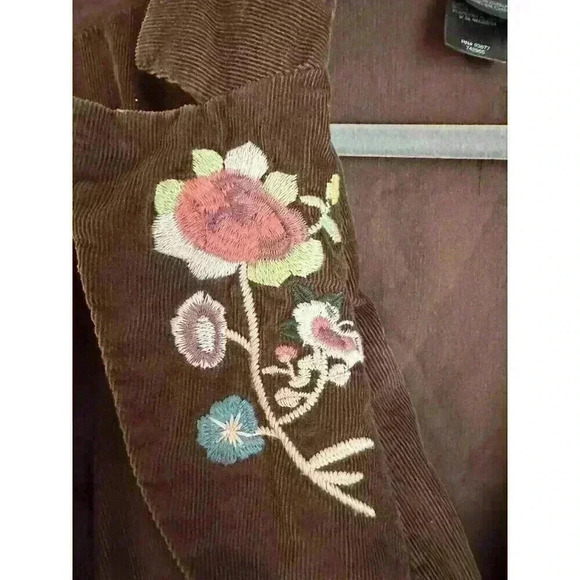 BISOU BISOU BrownTwill Jacket Y2K Floral Embroidery Buttons Long Sleeves SzLG - Picture 5 of 7